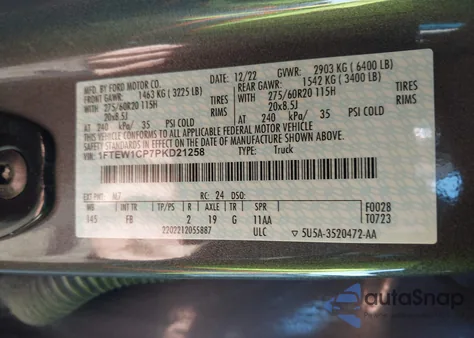 2023 Ford F-150 Xlt из США, поврежденный, VIN 1FTEW1CP7PKD21258